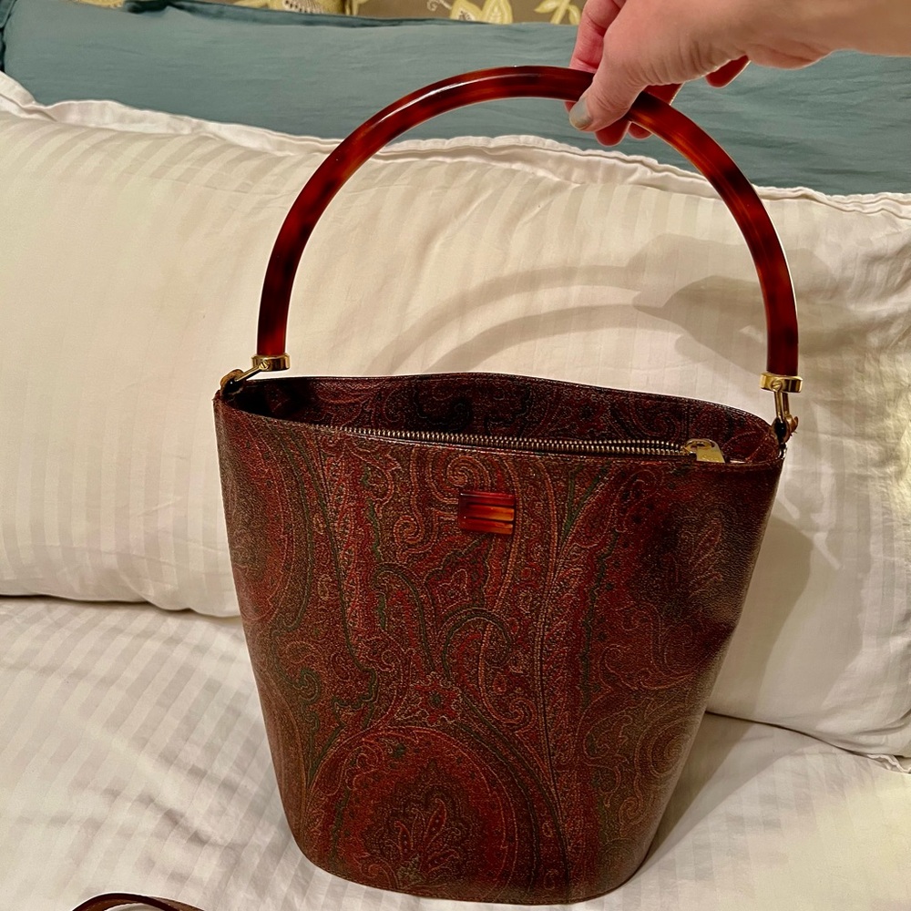 ETRO BAG very rare. Tortoise shell lucite handle, outside pristine w/no scuffs. - Picture 5 of 14